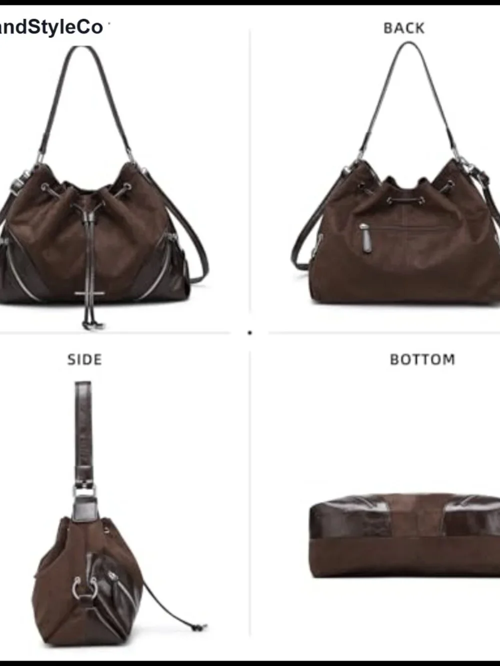 Women's Large Hobo Bag Drawstring Bucket Tote Vegan Leather Work Travel